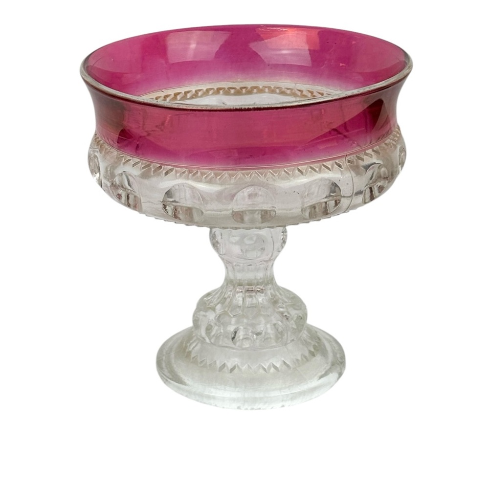 Vintage Indiana Glass KINGS CROWN Ruby Red THUMBPRINT Candy Dish Compote 5 1/4”